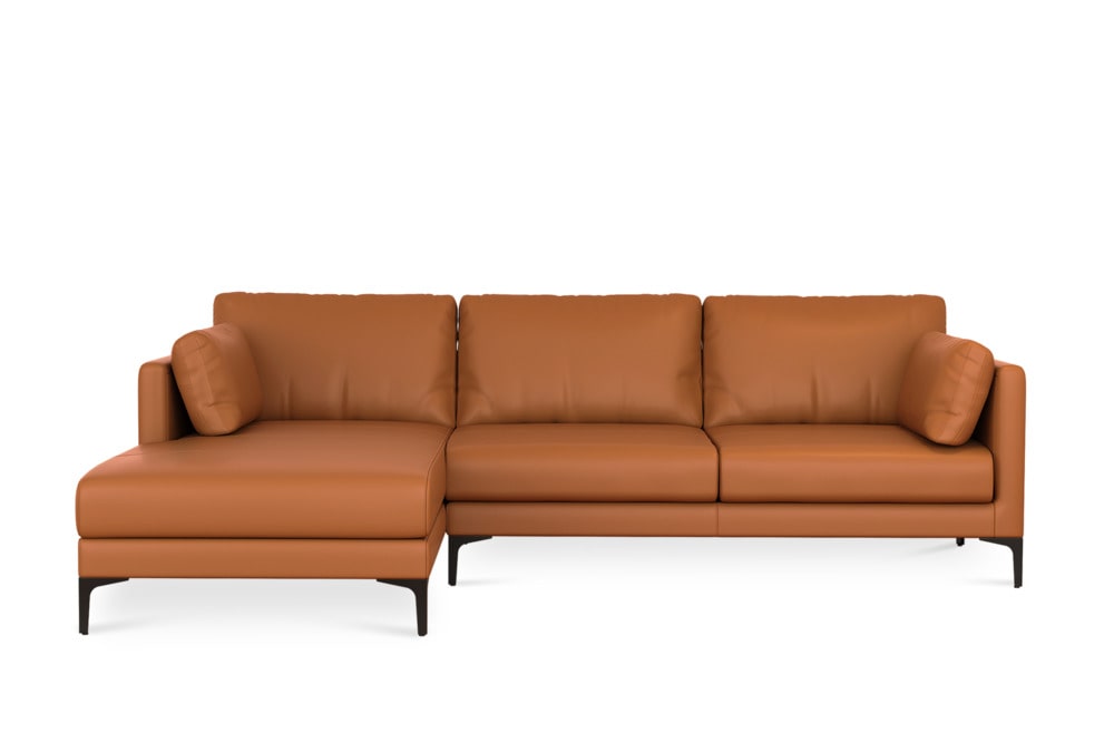 Adams Chaise Sectional Sofa Leather, Mocha, Left Facing, Black